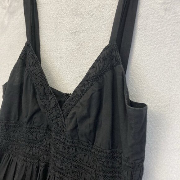 VINCE Smocked Black Sundress Womens Size 8 Lined Cotton V-Neck Empire Waist - Picture 5 of 11